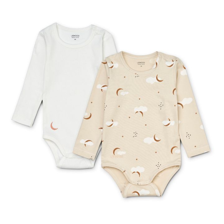 Lot de 2 Bodies Imprimé Coton Bio Yanni | Beige- Image produit n°0