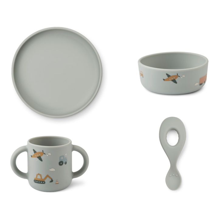 Vivi Silicone Tableware 4-Piece Set | Grey blue- Product image n°0