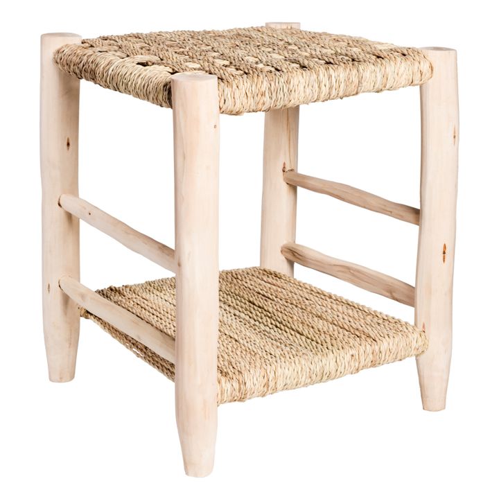 Table de nuit en bois brut et palme- Image produit n°0