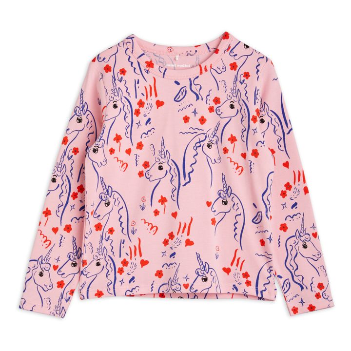 T-Shirt ML in cotone organico Unicorni | Rosa- Immagine del prodotto n°0