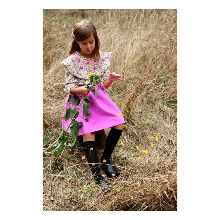 Hand Smocked Floral Print Corduroy Blouse | Ecru- Product image n°3
