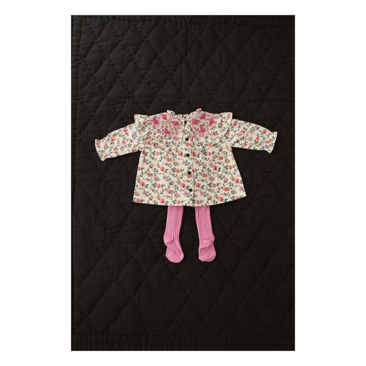 Blouse Velours Côtelé Fleurie Smockée Main | Ecru- Image produit n°4
