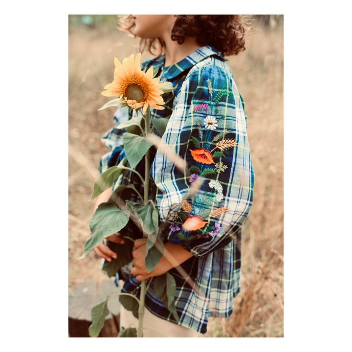 Hand Embroidered Checkered Blouse | Navy- Produktbild Nr. 1