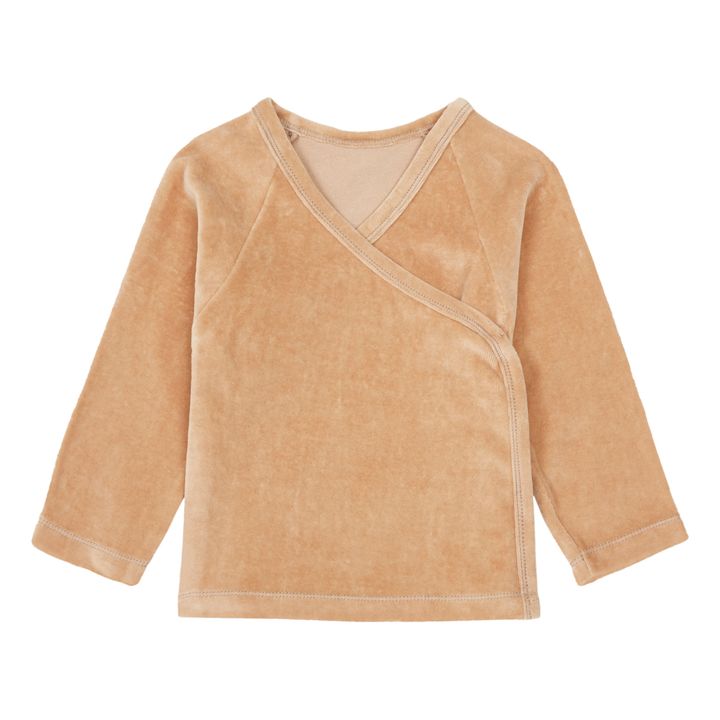 Camiseta cruzada de terciopelo de algodón orgánico Crocus | Camel- Imagen del producto n°0