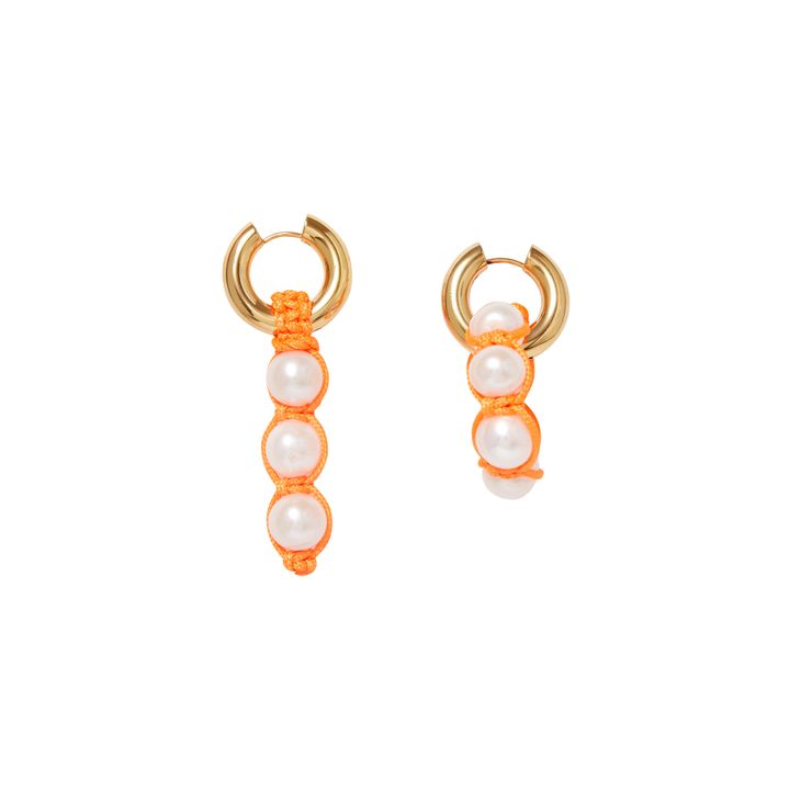 Boucles d'Oreilles Perles d'Eau Douce Naturelles et Corde | Orange- Image produit n°0