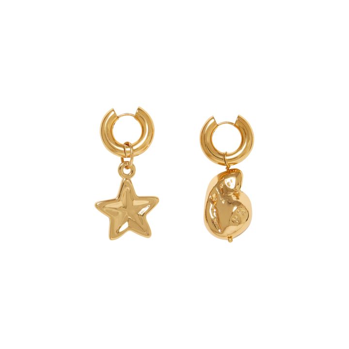 Boucles d'Oreilles Perle Baroque et Etoile | Doré- Image produit n°0