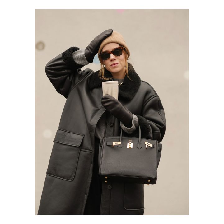Essentials Fleece Lined Leather Mittens | Black- Product image n°5