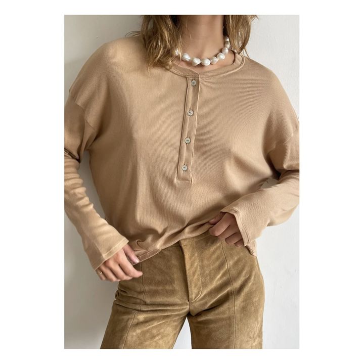T-shirt Côtelé Henley | Sable- Image produit n°1
