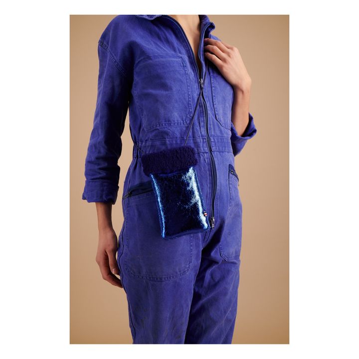 Etui Téléphone Peau Lainée Mérinos Métallisé - Collection Adulte | Bleu marine- Image produit n°3