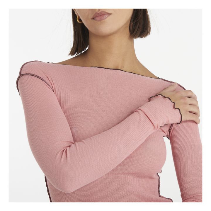 Vein Ribbed Organic Cotton T-shirt | Rosa- Imagen del producto n°3