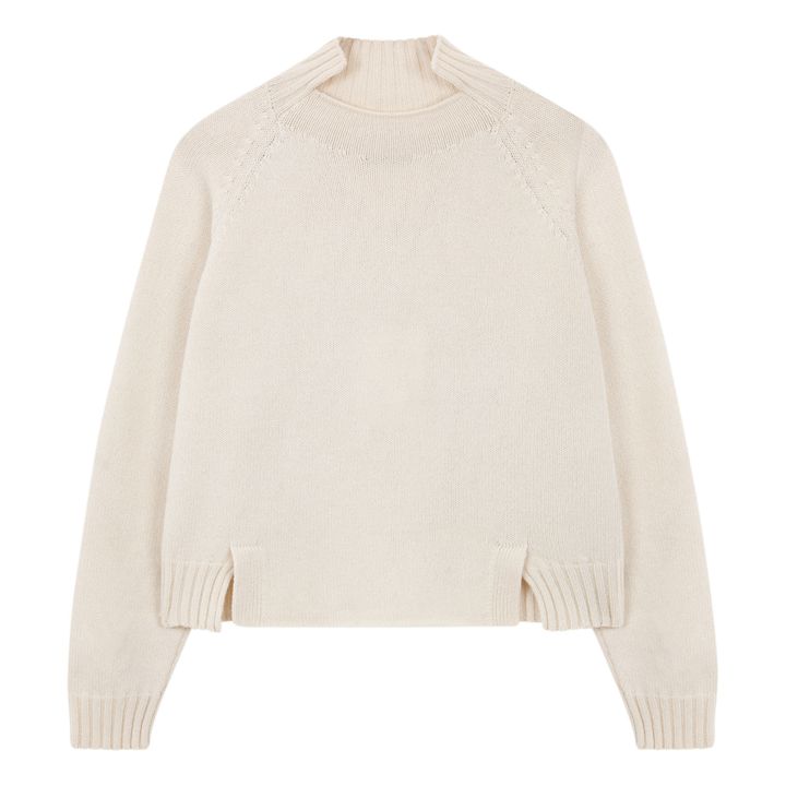 Merino Wool and Cashmere Asymmetrical Neckline Jumper | Naturale- Immagine del prodotto n°0