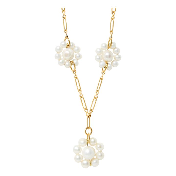 Collana a catena con fiori e perle | Bianco- Immagine del prodotto n°0
