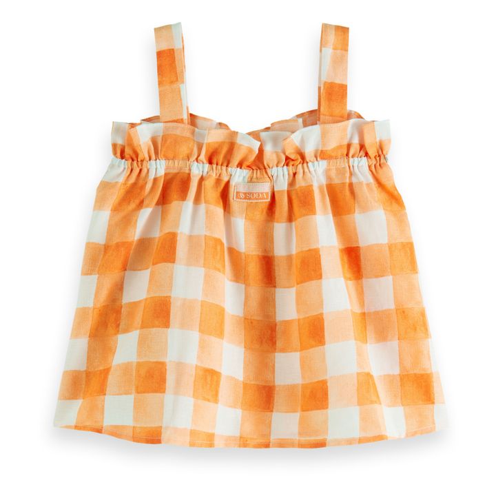 Checked Linen Top | Orange- Product image n°2