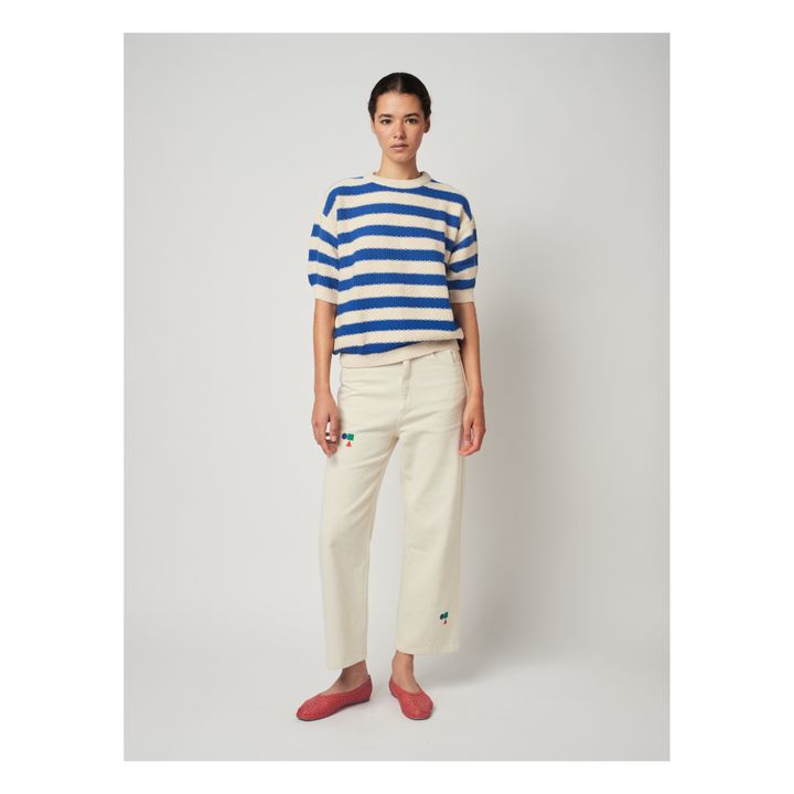 Maglione a maniche corte in maglia a righe | Ecru- Immagine del prodotto n°2