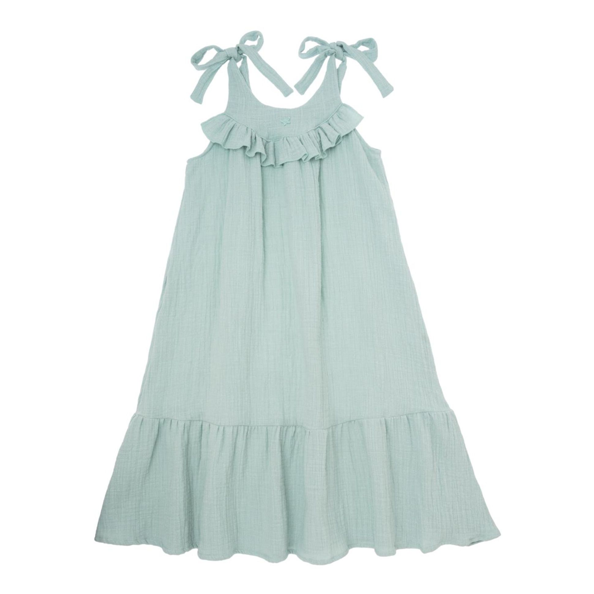 Liso Woven Cotton Fabric Dress | Green water- Product image n°0