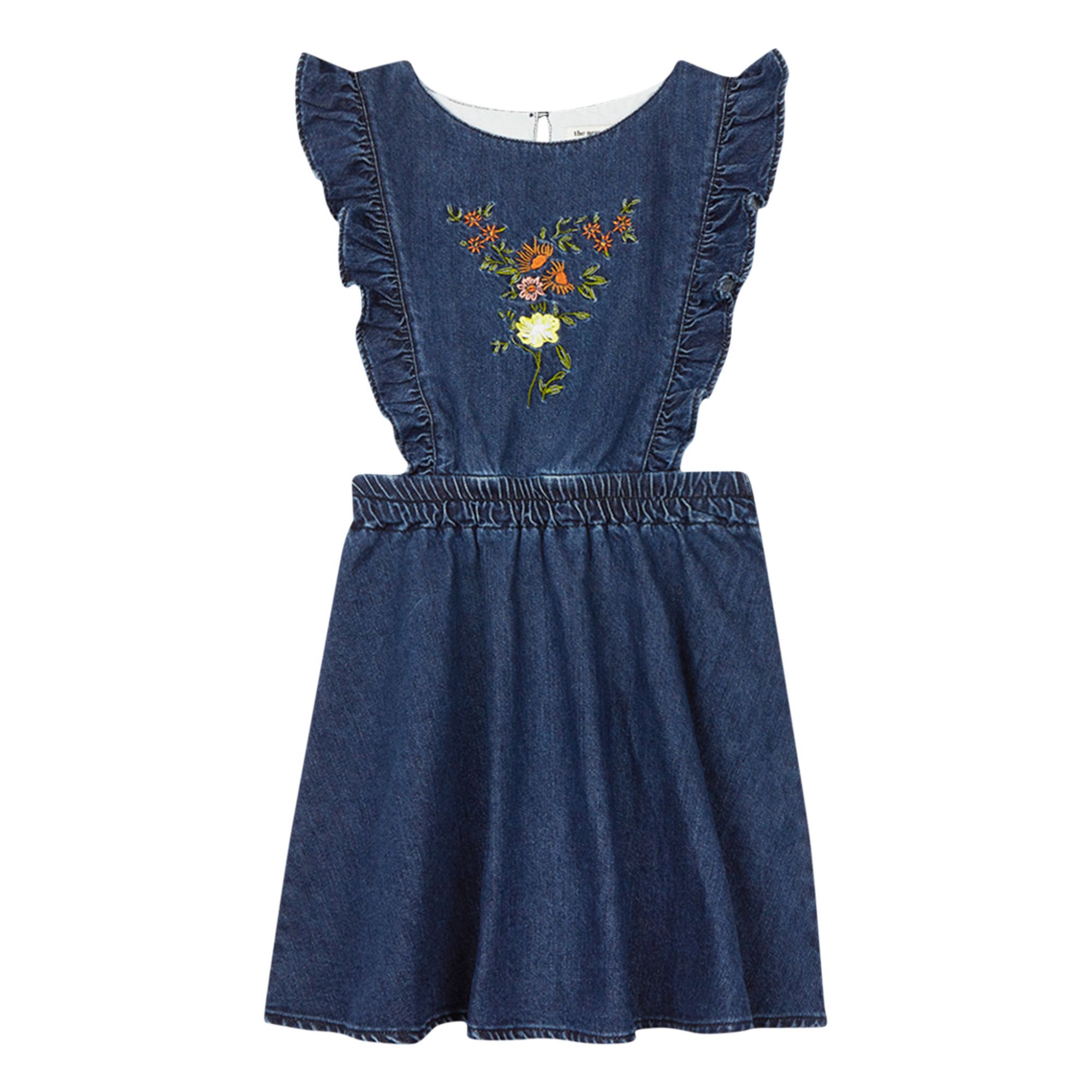 denim floral embroidered dress