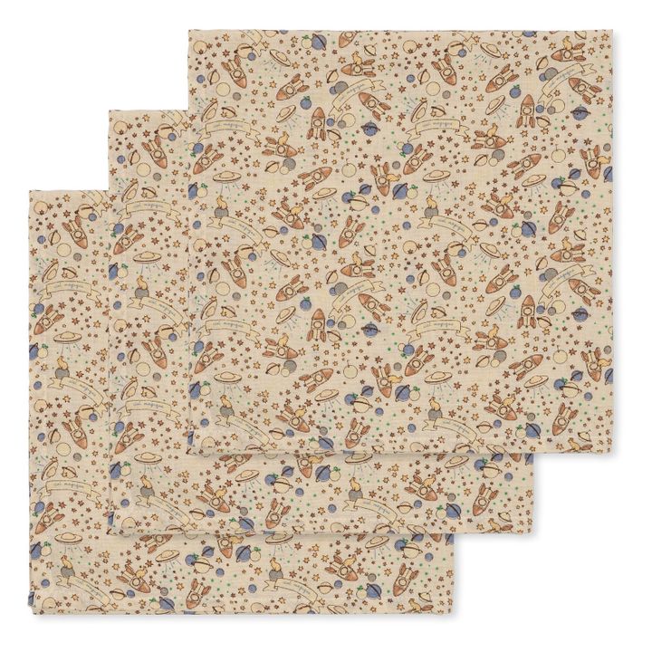 Langes en coton bio Ciel magique - Set de 3 | Beige- Product image n°1