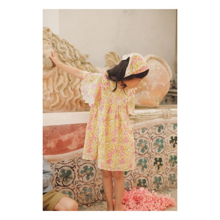 Vestido de algodón orgánico de flores Siloe | Amarillo- Imagen del producto n°1