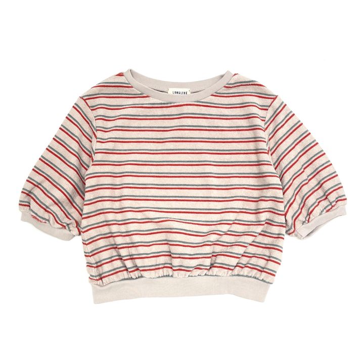 Sweat Manches Courtes Rayé Coton Bio | Beige- Image produit n°0