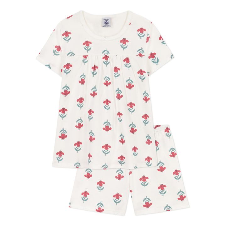 Flower Wreath Organic Cotton Short Pajamas | Ecru- Product image n°0