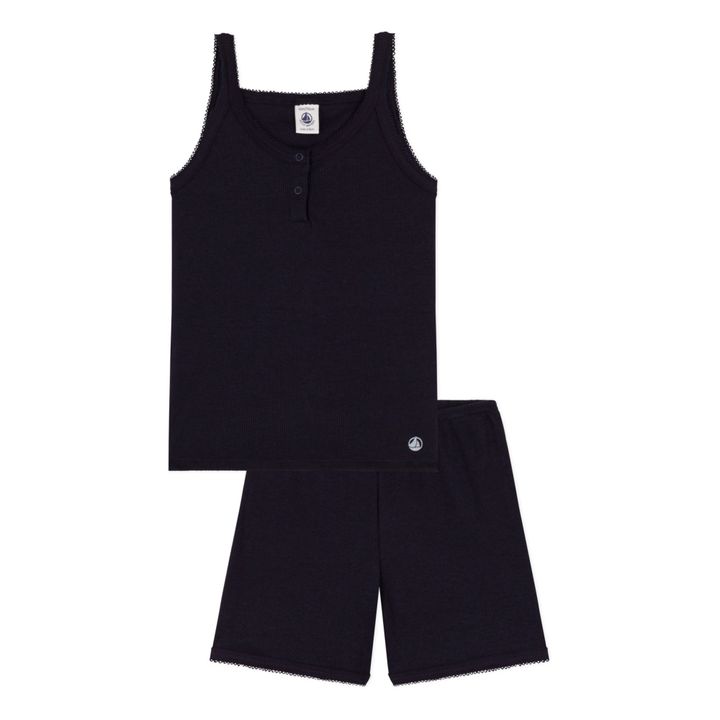kurzes Pyjama-Set mit Trägern unifarben | Navy- Produktbild Nr. 0