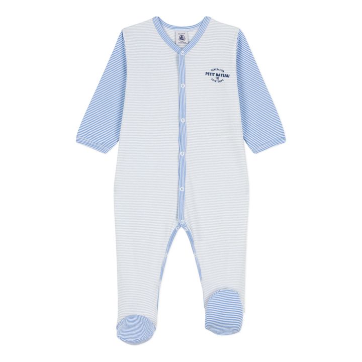 Patterned Organic Cotton Footed Pyjamas | Blue- Product image n°0