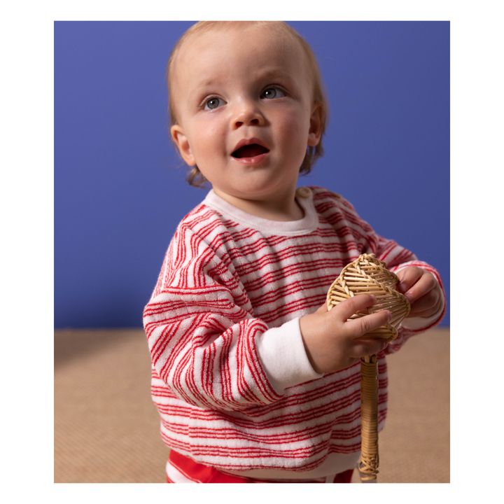 Striped Organic Cotton Terry Bouclette Sweatshirt | Rojo- Imagen del producto n°1