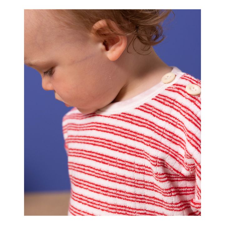 Striped Organic Cotton Terry Bouclette Sweatshirt | Rojo- Imagen del producto n°2