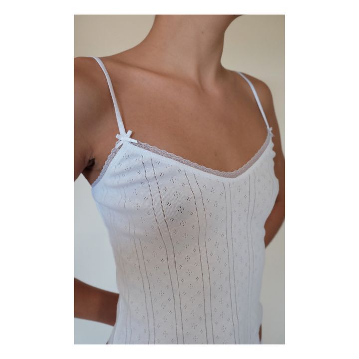 Top lungo Cami Pointelle Cotone organico | Bianco- Immagine del prodotto n°2