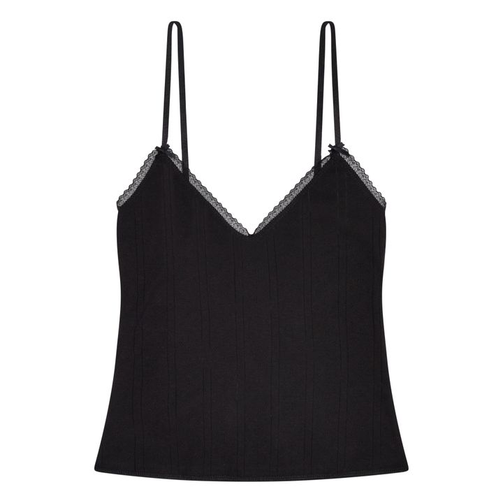 Top de pointelle de algodón orgánico Long Cami | Negro- Imagen del producto n°0