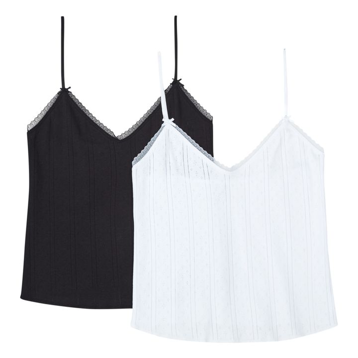 Pack de 2 Top Long Cami Pointelle Coton Bio | Blanc- Image produit n°0