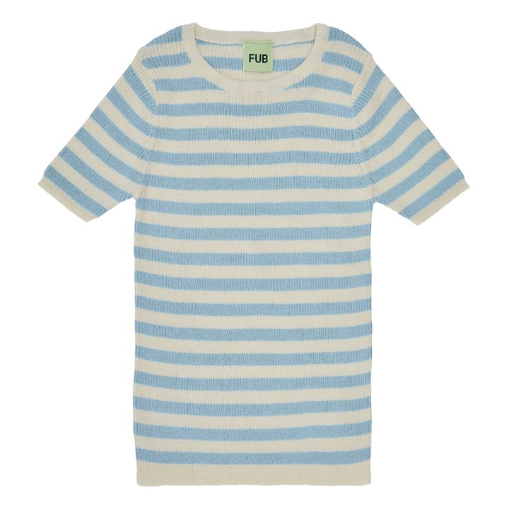 T-shirt a costine in cotone organico a righe | Azzurro- Immagine del prodotto n°0