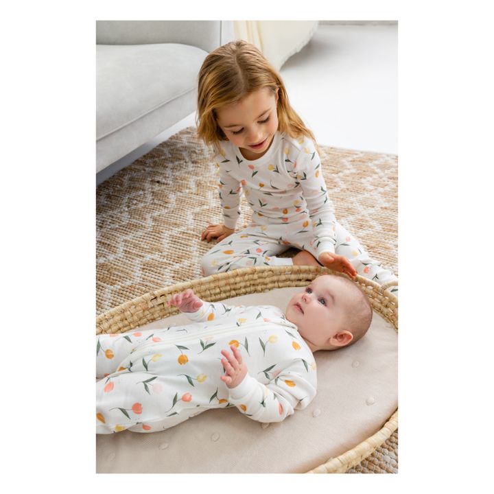 Organic Cotton One-Piece Tulips Pajamas | Ecru- Immagine del prodotto n°1