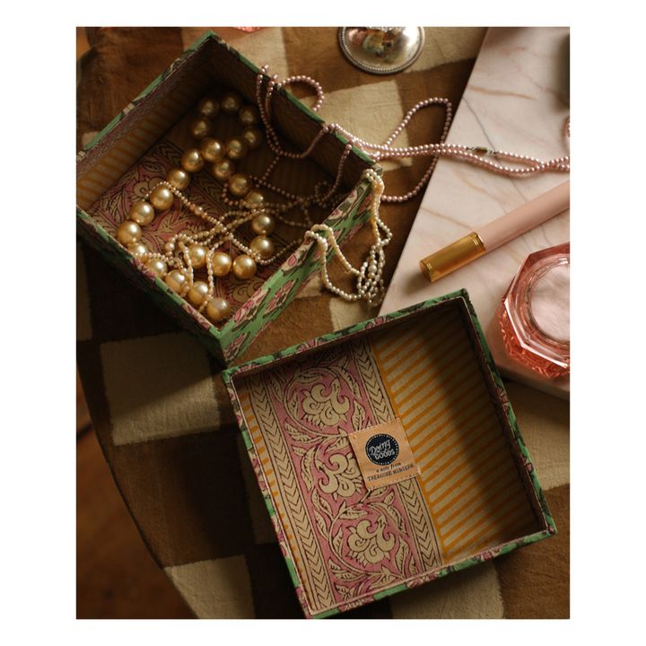 Boîtes carrées Emma en bois et coton - set de 2 | Vert- Image produit n°5