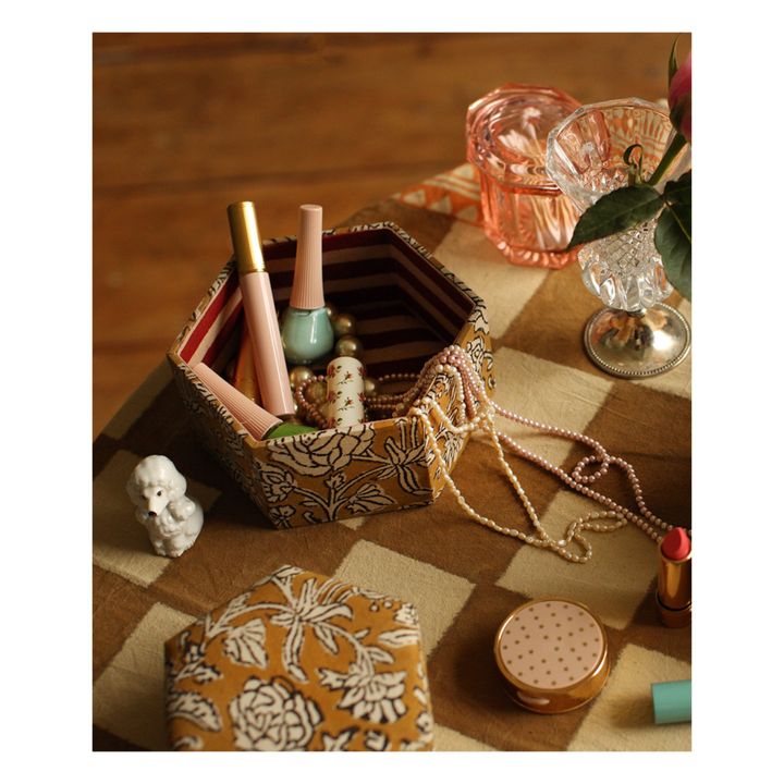 Sechseckige Boxen Botanical aus Holz und Baumwolle - 2er-Set | Senffarben- Produktbild Nr. 1