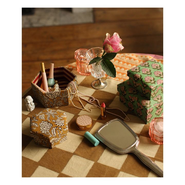 Sechseckige Boxen Botanical aus Holz und Baumwolle - 2er-Set | Senffarben- Produktbild Nr. 2