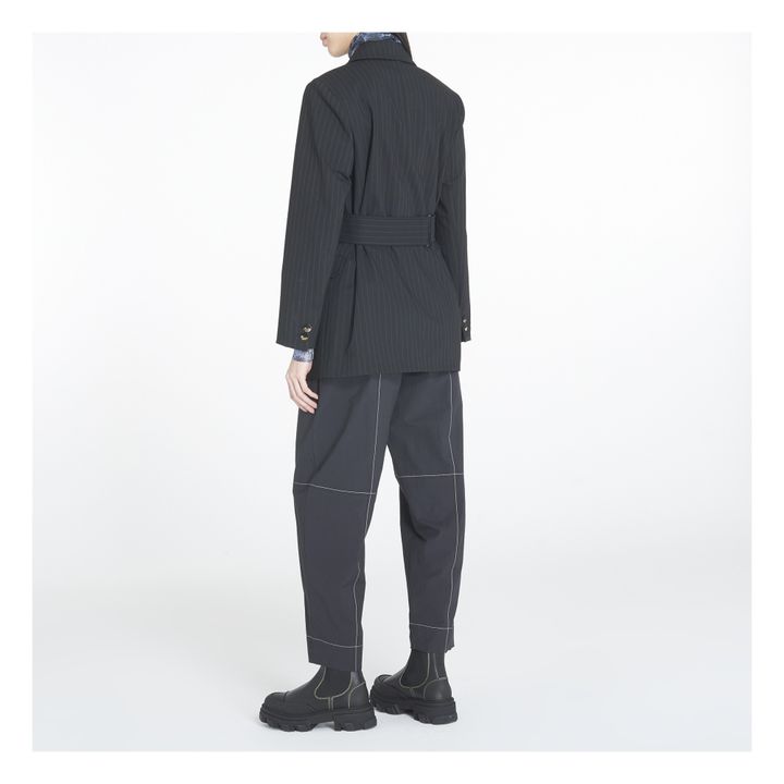 Stretch Striped Belted Jacket | Nero- Immagine del prodotto n°4