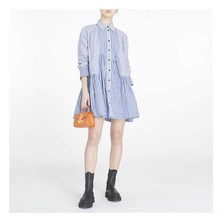 Loose Fit Organic Cotton Striped Dress | Azul Gris- Imagen del producto n°1
