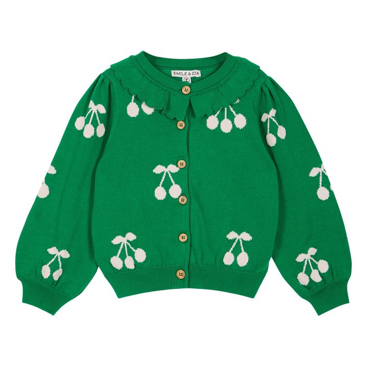Cardigan Coton Bio Cerises | Vert- Image produit n°0