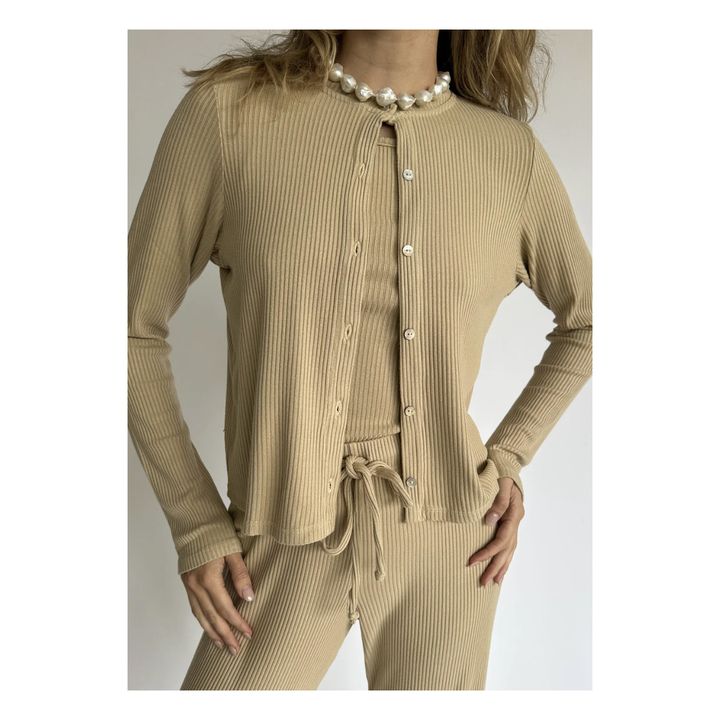 Cárdigan de punto acanalado | Beige- Imagen del producto n°1