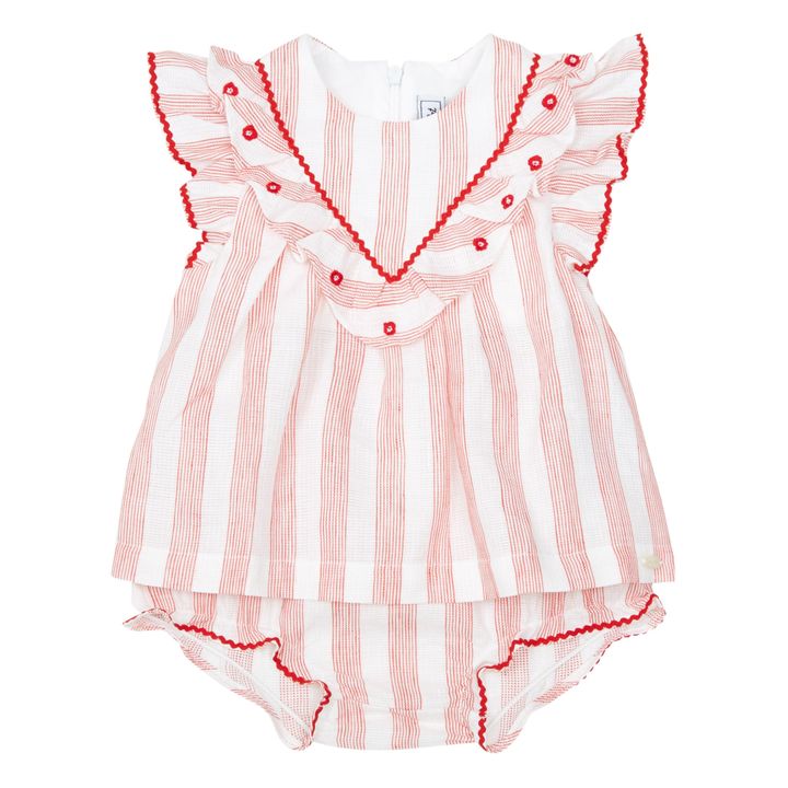 Conjunto de blusa y ranita a rayas | Crudo- Imagen del producto n°0