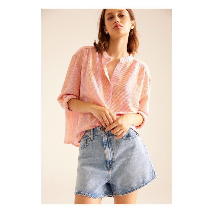 Blusa de algodón orgánico a rayas Ella | Rosa- Imagen del producto n°0