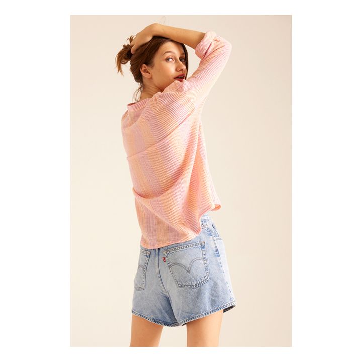 Blusa de algodón orgánico a rayas Ella | Rosa- Imagen del producto n°3