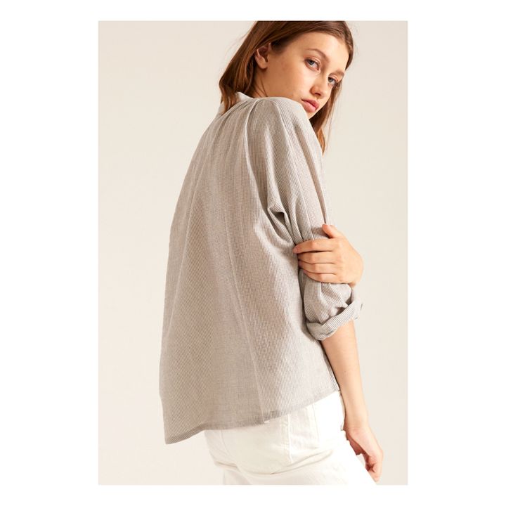 Blusa de algodón orgánico a rayas Ella | Azul Marino- Imagen del producto n°3