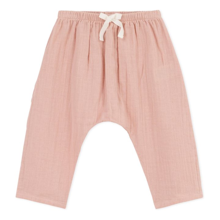 Pantalón de gasa de algodón con cuerda | Rosa- Imagen del producto n°0