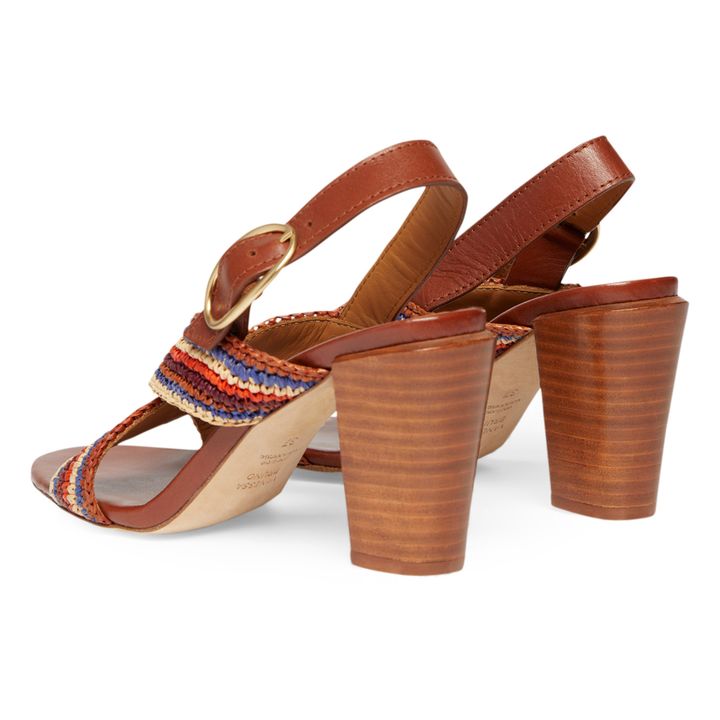 80MM Striped Raffia and Leather High Heels Sandals | Camel- Imagen del producto n°3