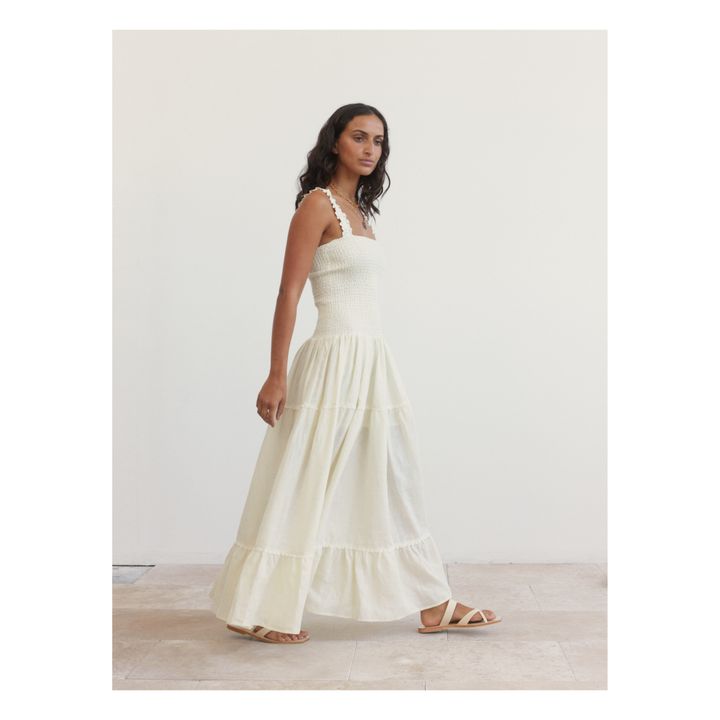 Vestido de lino Maxi Shirred | Crema- Imagen del producto n°5