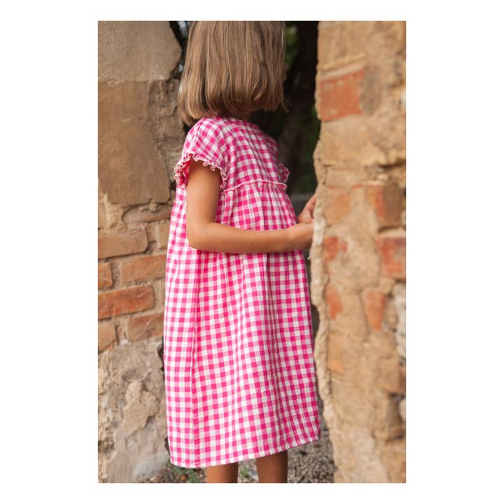 Vestito in garza di cotone bio Vichy Amaïa | Fuscia- Immagine del prodotto n°4