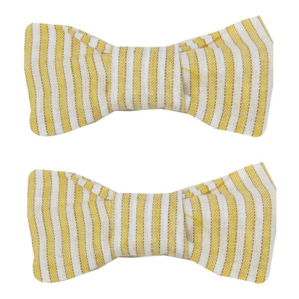 Set of 2 Striped Bow Hair Clips | Amarillo- Imagen del producto n°0