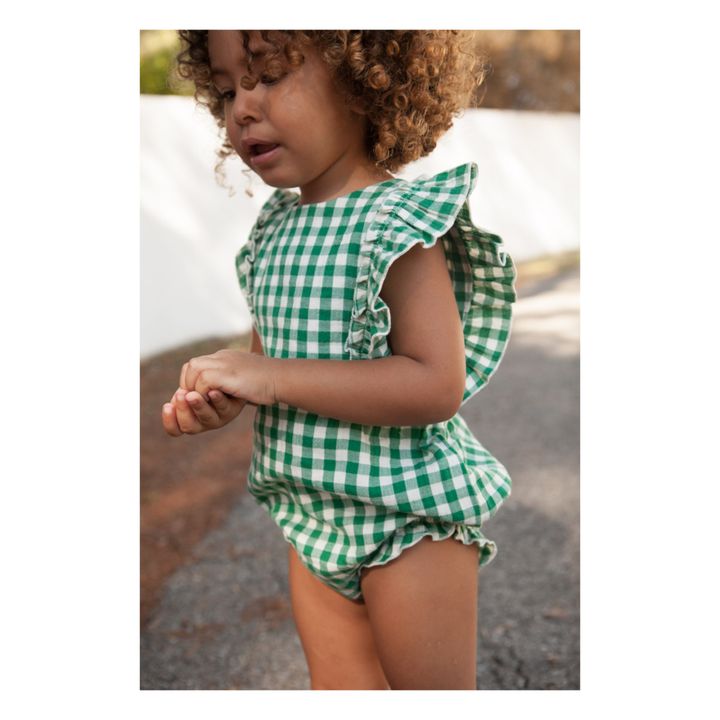 Marlot x Smallable Exclusive - Elisa Gingham Cotton Gauze Romper | Grün- Produktbild Nr. 2